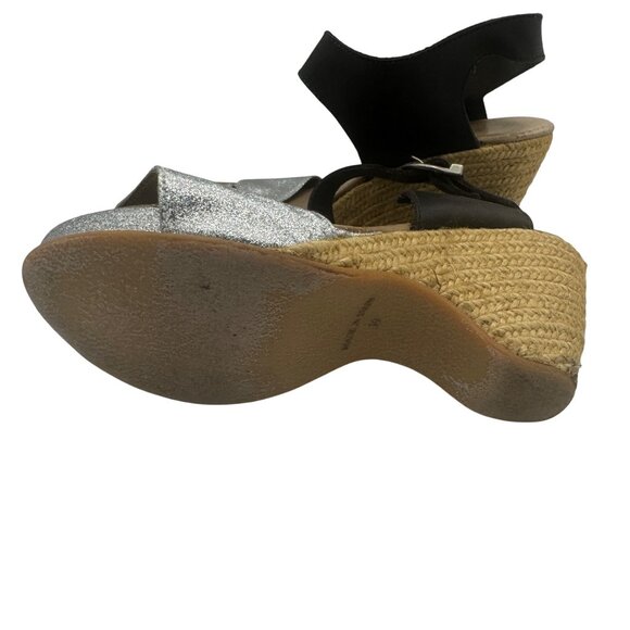 Eric Michael Size 8.5 Black Silver Leather Glitter Espadrille Sandal Shoes - Picture 7 of 9